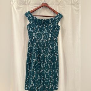 Vince Camuto Green  Floral Lace Boat Neck Dress